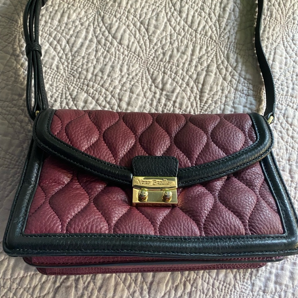 Vera Bradley Burgundy/Black leather shoulder bag.